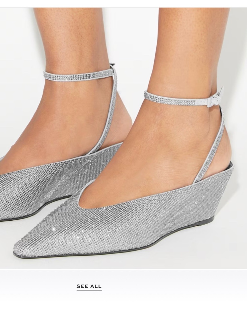 Tory Burch Pavé Wedge Silver Rhinestone Ankle Strap Pointed Toe Heels Size 8